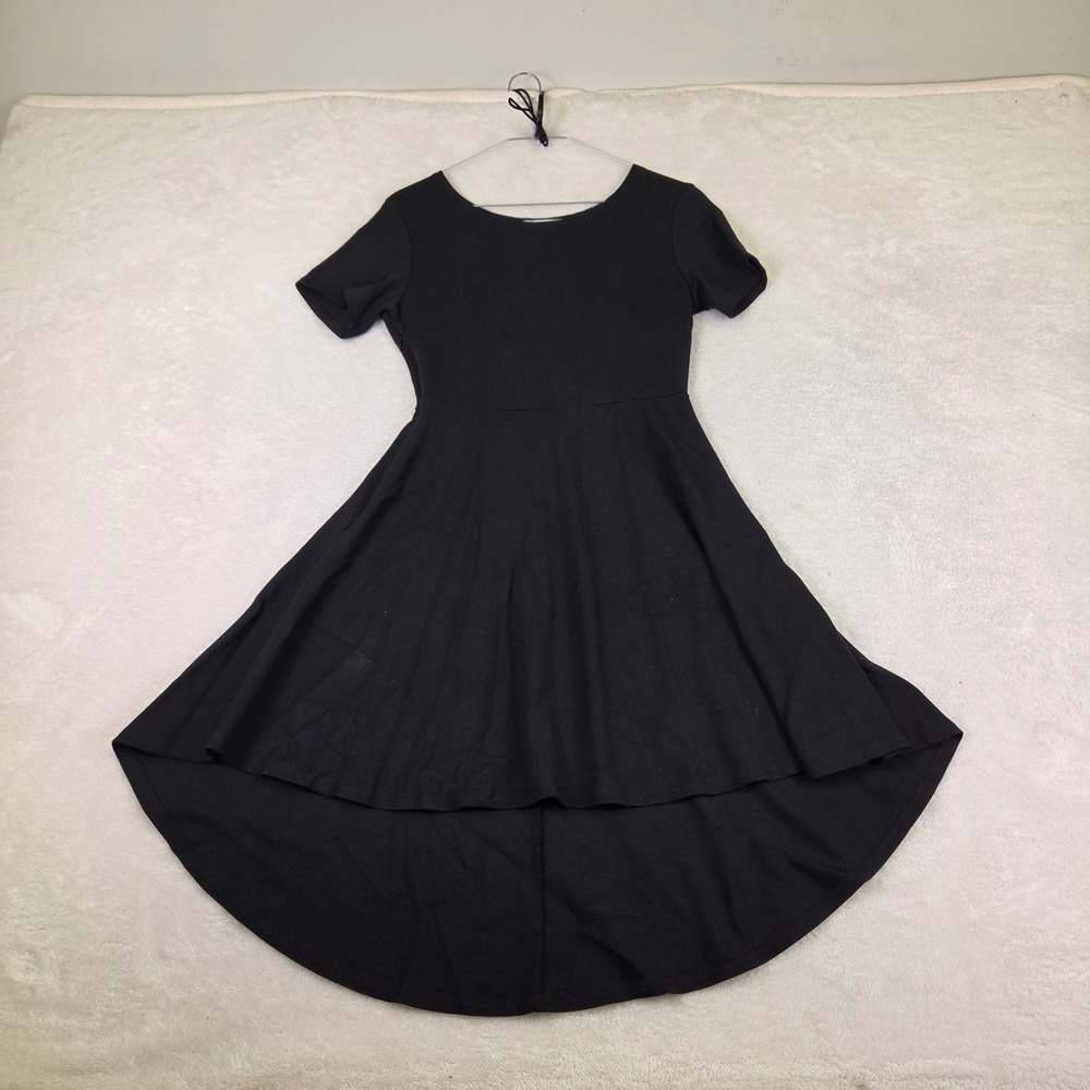 Reoria Black High Low Skater Dress Short Sleeve Fit and Flare Medium